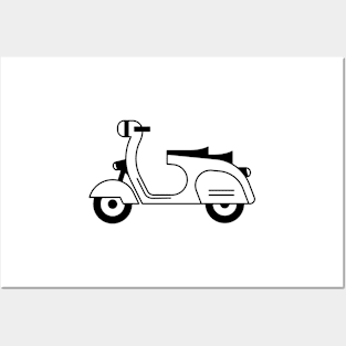 Illustration of stylized black and white scooter (motorcycle) Posters and Art